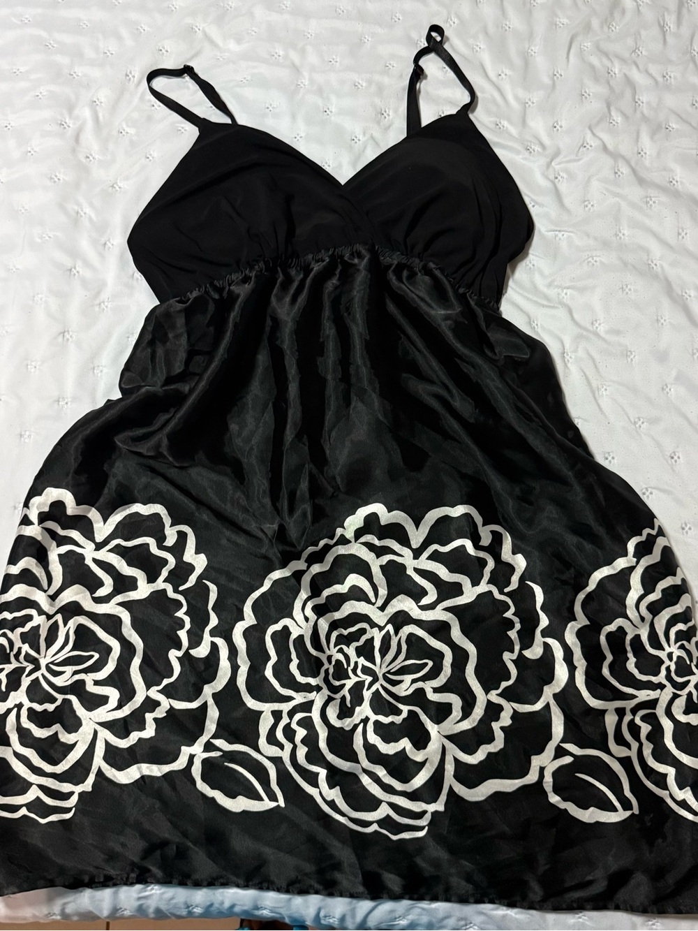 Dots Black Mini Dress with White Floral Border